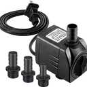 Submersible Pump 400GPH (1500L 25W) Ultra Quiet with Dry Burning Protection 6.5ft High Lift for Fountains, Hydroponics, Ponds, Aquariums & More