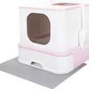 RIZZARI Enclosed Cat Litter Box with Lid, Large Foldable Litter Box with Litter Scoop, Top Entry Cat Toilet for Kittens and Big Cats (Pink,Stainless Steel, Large)