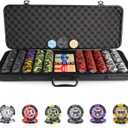 ORIENGEAR Poker Chip Set with Denominations, 500 PCS 14 Gram Clay Composite Casino Chips with ABS Case & 2 Decks of Plastic Cards, for Texas Holdem Blackjack Gambling Games