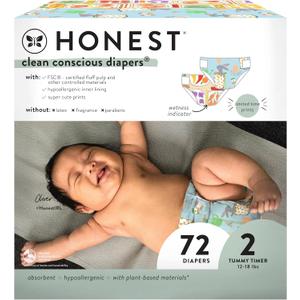 The Honest Company Clean Conscious Diapers for Sensitive Skin | Hypoallergenic, Fragrance Free | Spring '25 Limited Edition Prints | Club Box, Size 2 (12-18 lbs), 72 Count