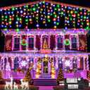 132 ft Christmas Lights -1280 LED Icicle Lights Outdoor with 240 Drops Hanging String Lights, 8 Modes Plug in Waterproof Timer Memory for Holiday Wedding Party Window Garden Decoration (Multicolor)