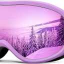 SPOSUNE Kids Ski Goggles, Kids Snowboard Goggles OTG Anti-Fog Snow Goggles for Boys Girls Youth Age 5-14 , Purple&pink Lens