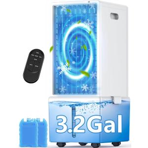 4-IN-1 Portable Air Conditioners w/3.2-Gal Tank for 24H Cooling, 4 Wind Speeds & 4 Modes, LED Touch Screen, Waterless Alert System & 12H Timer, Remote, Windowless Air Conditioner for Bedroom