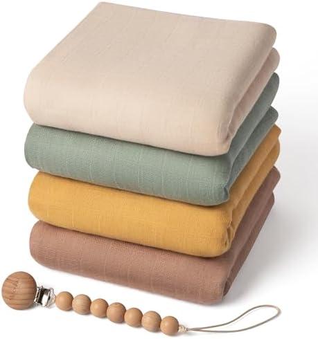 Moonkie Muslin Swaddle Blankets with Pacifier Clip, Soft Baby Blankets for Boys and Girls, Breathable Receiving Blankets, Baby Swaddles Wrap for Newborns, Toddler Essentials, 47 x 47 inches, 1 Pack, Yellow