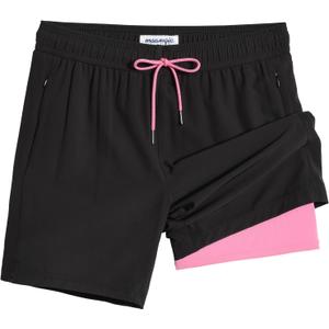 maamgic 2 in 1 Mens Swim Trunks 7 Inch Swim Shorts Swim Suits Board Shorts (L)
