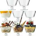 Vintage Glass Dessert Bowls, 9oz Clear Ice Cream Dessert Cups, Footed Ice Cream Bowls Glass for Sundaes, Yogurt, Breakfast, Oats, Sorbet, Ice Cream, Cocktail, Condiment, Trifle (8)