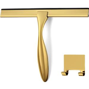 HIWARE All-Purpose Shower Squeegee for Shower Doors, Bathroom, Window and Car Glass - Brass, Stainless Steel, 10 Inches