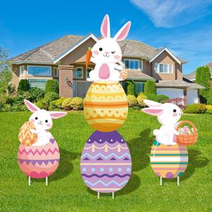 48 Inch Easter Bunny and Egg Yard Signs with Stakes - Large Bunny and Egg Stackable Designs for Outdoor Garden and Lawn Decorations for Easter Day Party Favors, Spring Holiday Celebrations