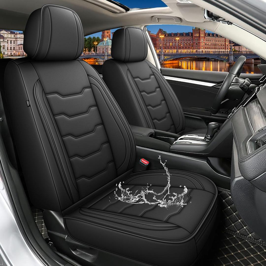 DISUTOGO for Honda Civic Seat Covers 2016 2017 2018 2019 2020 2021 LX,EX,Sport,EX-L, Custom Car Waterproof Leather Seat Covers for Civic Easy to Install (5 Seats,Black)