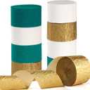 Teal-Turquoise White Gold Party-Decorations Streamers - 9 Rolls Woman Girl Birthday Crepe Tissue Paper Streamer Graduation Wedding Bachelorette Engagement Bridal Baby Shower Garland Decor Panduola