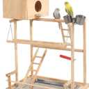 HiCaptain Large Bird Playground, 3 Layers Cockatiel Playground, Pet Parrot Playstand Gym Wooden Playpen Birds Play Stand with Nesting Box, Ladder, Feeder Cups