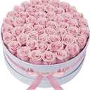 50 Piece Roses in a Velvet Box, Flowers for Delivery, Presereved Flowers Birthday Gifts for Women Mom and Wife (Pink)
