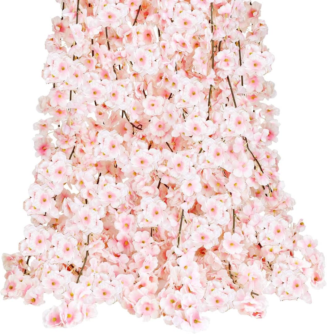 CEWOR 10pcs Fake Cherry Blossom Vines Artificial Spring Flowers for Outdoors Hanging Silk Flower Garland for Wedding Party Pink Room Decor Japanese Kawaii Decoration