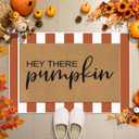 Drydiet 2 Pcs Thanksgiving Doormats Hey There Pumpkin Welcome Door Mats Fall Front Porch Layered Door Rugs Non Slip Floor Mats for Entryway Indoor Outdoor Decor (Orange, White)