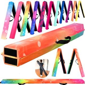 MARFULA 6 FT / 8 FT / 9 FT Folding Gymnastics Beam Foam Balance Floor Beam - Extra Firm - Suede Cover - Anti Slip Bottom with Carry Bag for Kids/Adults Home Use (Starlight Rainbow)