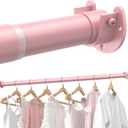 Closet Rods for Hanging Clothes, 17 to 99 Inches Stepless Adjustable Metal Closet Rod, 1.3 Inches Heavy Duty Clothes Hanging Rod for Closet Wardrobes Laundry RV, Pink