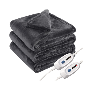 McJaw Electric Heated Blanket Queen Size 84''x90'', Oversized Flannel Blanket with 4 Heating Levels, 10 Hrs Auto Shut Off, Dual Controller, Machine Washable, Grey