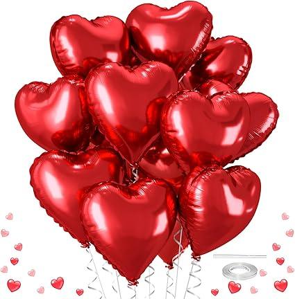 Red Rose Heart Balloons Valentines Day Heart Shaped Foil Balloon Pack of 12