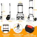 Folding Hand Truck, 350 LBS Capacity Heavy Duty Aluminum Dolly Cart with 6.7inch Large Wheels, Portable Collapsible Luggage Trolley for Moving, Travel, Shopping, Airport, and Office Use