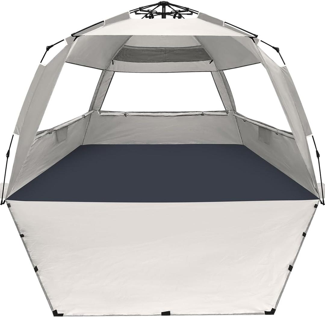 WhiteFang Deluxe Pop Up Beach Tent Sun Shade Shelter for 3-4/5-6 Person, UV Protection, Extendable Floor with 3 Ventilating Windows Plus Carrying Bag, Stakes, and Guy Lines, XX-Large