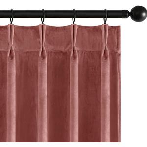 MIULEE Dusty Rose Velvet Curtains 90 inches Long, Pinch Pleated Blackout Drapes with Hooks, Thermal Insulated Pinch Pleat Panels for Bedroom Living Room, 2 Panels