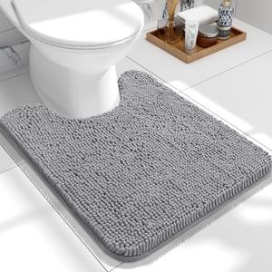 OLANLY Toilet Rugs U-Shaped 24x20, Extra Soft Absorbent Chenille Contour Bathroom Rugs for Toilet, Dry Quickly, Machine Washable, Non-Slip Bath Mat, Grey