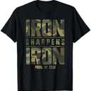 Iron Sharpens Iron Christian Men Camo Scripture Gym Workout T-Shirt, Medium 