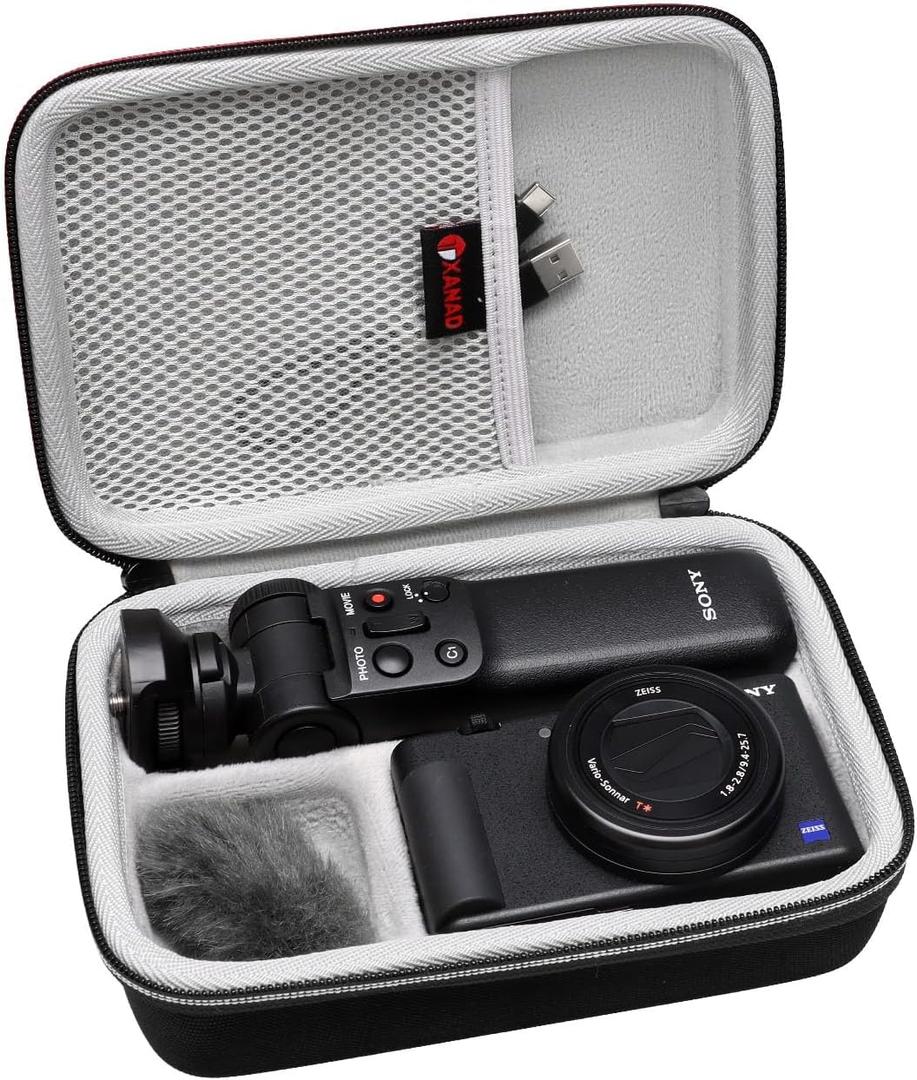 XANAD Travel Case for Sony ZV-1F / ZV-1 / ZV-1 II with Vlogger Accessory Kit Tripod (GP-VPT2 BT) and Microphone,Mesh Pocket for USB Cables Charger (Grey)