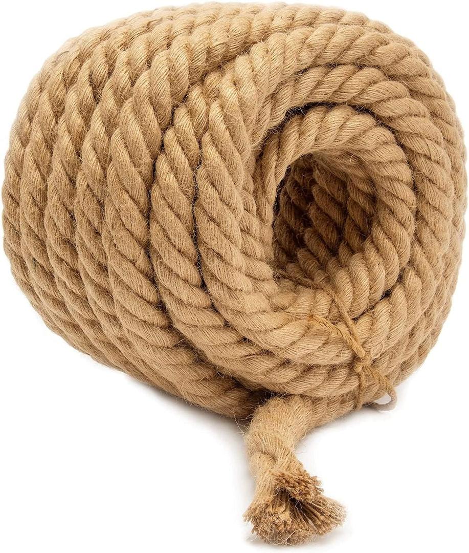 Jute Rope Garden Twine String Indoor and Outdoor DIY Twisted Manila Rope Home Decor Crafts for Gardening Thick Rope Natural Nautical Nemp Strong Jute Rope (50, 5/16 inch (8mm))