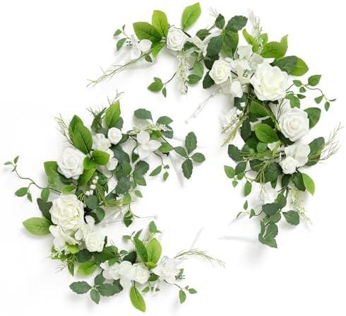 Ling's moment 2Pack 2ft White & Sage Artificial Flowers Garland Lantern Flower Centerpieces Wedding Aisle Decor Chair Flowers Arch Floral for Mantel Signs DIY Table Wall Window Cake Decoration