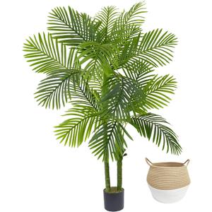 Warmplants Artificial Palm Tree, 5ft Golden Cane Faux Palm Plant with Basket, Large Phoenix Palm UV Resistant Fake Plants for Indoor Outdoor Home Garden Patio Office Dcor