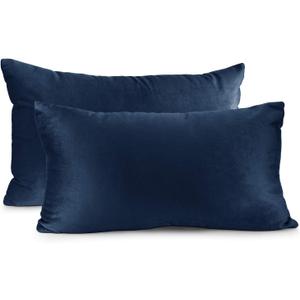 Nestl Throw Pillow Covers, Cozy Velvet Decorative Pillow Covers 12 x 20 Inches, Soft Solid Couch Pillow Covers for Sofa, Bed and Car, Set of 2 - Navy Blue