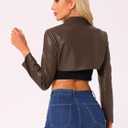 Allegra K Women's Faux Leather Cropped Top Stand Collar Zipper Front Moto Biker Long Sleeve Jacket Coat (Brown, L)