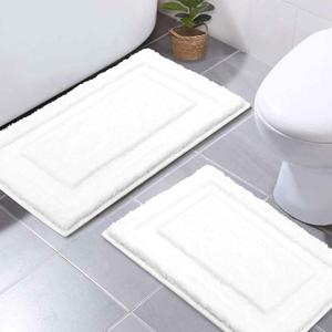 SHACOS White Bath Mat Set of 2 Pieces 16x24 + 20x32 inch, Non Slip Bath Mat Microfiber Washable Bathroom Rugs, Absorbent Bath Rug Soft Plush Bathroom Carpet