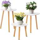 3 Pcs Indoor Plant Stand 3 Size Wood Mid Century Plant Holder for Flower Pots Modern Home Decor Triangle Small Side End Table(White,12.6",16.5",20.5")
