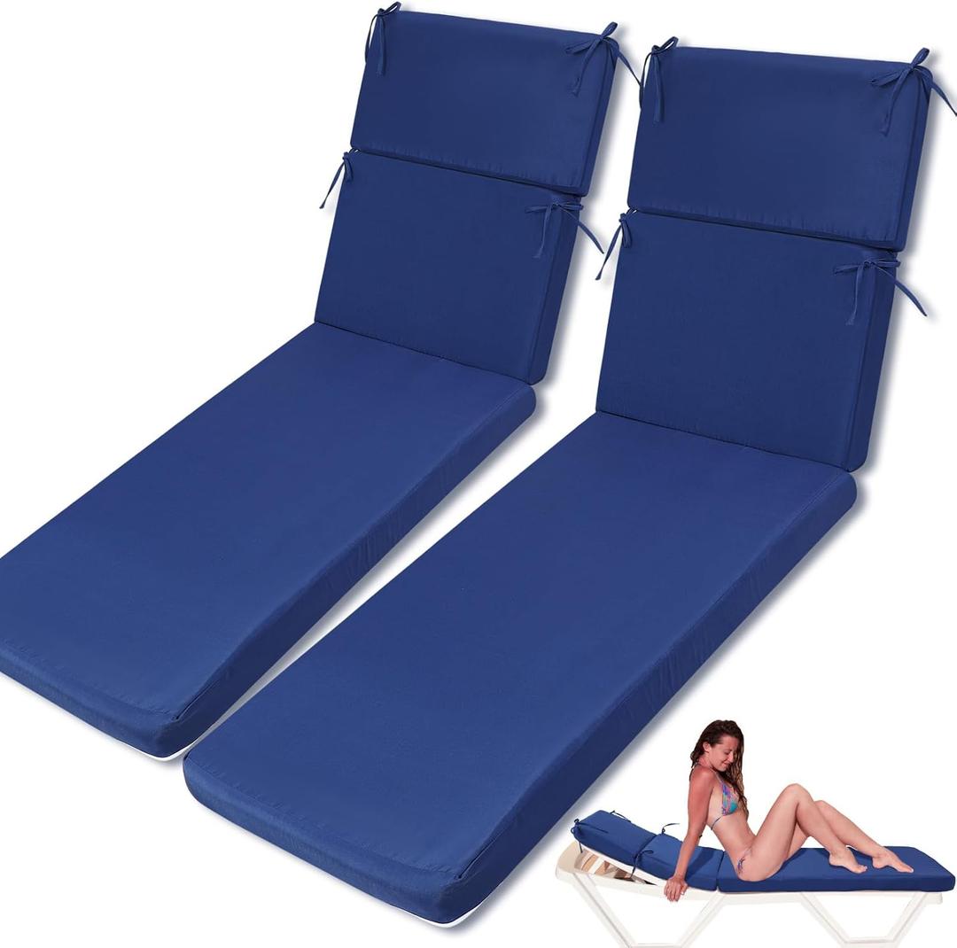 2 Pcs Indoor Outdoor Chaise Lounge Cushions Sponge Bench Outdoor Furniture Chaise Cushions Patio Chair Furniture Replacement (Dark Blue)