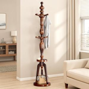 Coat Rack Freestanding with 8 Hooks & Storage Shelf, Wooden Hall Tree Coat Hanger Stand, Heavy Duty Entryway Organizer with 220 LB Load Capacity, Sturdy Wood Coat Tree for Entryway Hallway Office Home (020-HTS)