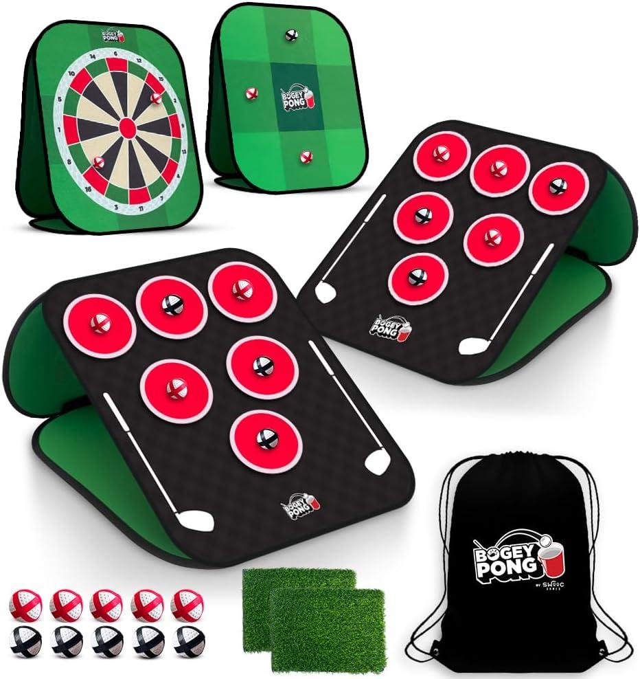 SWOOC Games  Bogey Pong | 3-in-1 Backyard Pong Golf Game Set w/Darts & Tic Tac Toe | Remove Discs for Pong Golf Game Play | Yard Golf Chipping | Backyard Golf Games for Adults, Kids, & Family