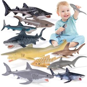 THINKBAY 10PCS 5-8" Shark Toys for Toddlers 3-5 5-7, Sea Ocean Animals Bath Toys for Kids Age 3 4 5 6 7 8, Shark Figurines Cake Toppers, Birthday Party Favors & Gifts for Kids Ages 3 4 5 6 7 8
