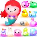 JOYIN 12 PCS Light Up Bath Toys, Toddler Flashing Colourful LED Bathtub Mermaid Toy, Baby Bathtime Floating Rubber Shower Gifts for Infant Kids Girls Valentines Easter Basket Stuffers Pool Party Favor