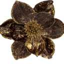 Briful 10 Large Heads Christmas Glitter Magnolia Flowers Christmas Tree Ornaments Set of 3 Artificial Flowers with Picks Stems for Xmas Tree Holiday Decorations, Chocolate Gold