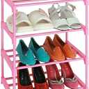 LNYZQUS Small Kids Shoe Rack, 4 Tier Pink Shoe Organizer Shoe Shelf for Closet,Stackable Narrow Shoe Stand Slim Zapateras Organizer,Cute Toddler Shoe Rack Floor for Women & Girls-Full Pink