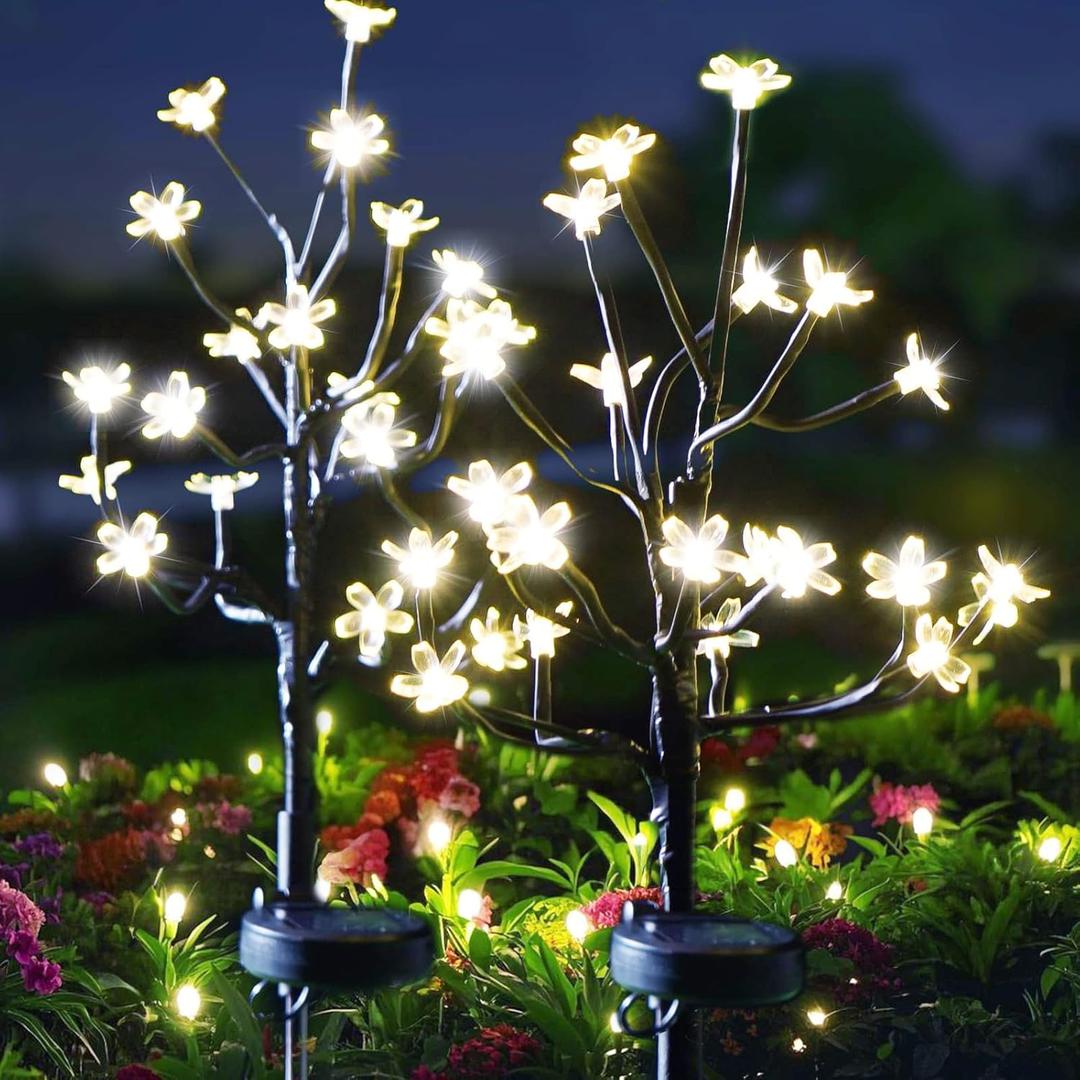 Solar Garden Lights Outdoor Waterproof,Garden Decor Solar Flowers For Outside Decorative,2Pack 2Modes Solar Powered Fairy Outdoor Decorations for Yard Patio Pathway, Gardening Gifts Mothers Day (Warm White)