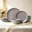 ALOFMO Ceramic Dinnerware Sets-12 Pieces Set, Plates Pasta Bowls Soup Bowls, Modern Stoneware Dishes, Reaction Glaze Black (Sky white)