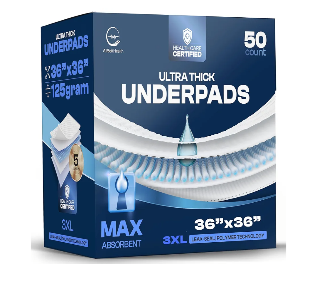 50 Pack Incontinence Bed Pads Disposable for Adults 125 Gram - 3XL 36" x 36" Super Absorbent Waterproof Bed Liner, Pee Pads for Adults - Chucks Pads