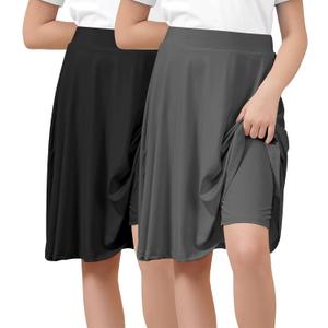 Zando Girls 2 Pack A Line Grey Skirt with Shorts | Knee Length Black Uniform Skirts&Skorts for Girls Athletic Modest | Back to School Outfits for Playtime Kids , Dark Grey , 8 Years