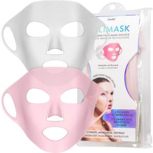 Lindo Silimask - Reusable Anti-Wrinkle Silicone Face Mask Holder for Sheet Masks, Moisturizing Facial Mask Cover, Prevent Evaporation, Beauty Face Tool, Travel Pouch Included, 2 Pack