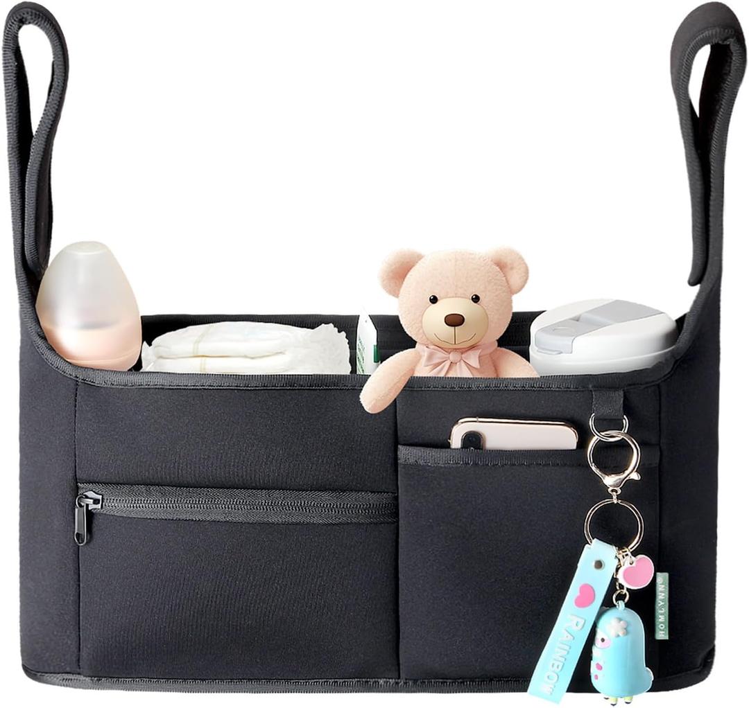 Stroller Organizer, New Fabric Design, Holds 2 Cup Holders for Baby Products, Multiple Pockets for Storing Diapers, and Toys, Suitable for All Off-Road Models