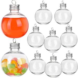 10Pcs Christmas Drink Balls, Fillable Booze Balls Ornament Clear Plastic Xmas Tree Ornaments for Drinks Water Candy Party Decoration Silver 150ML