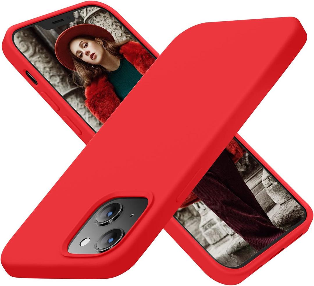 Cordking Designed for iPhone 13 Case, Designed for iPhone 14 Case, Silicone Ultra Slim Shockproof Protective Phone Case with [Soft Anti-Scratch Microfiber Lining], 6.1 inch, Red